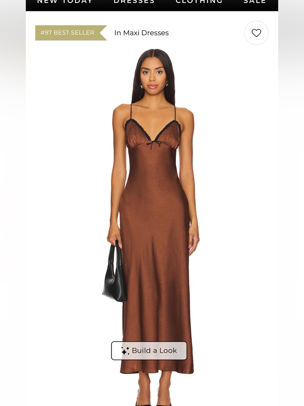 Revolve NIA Camille Satin Maxi Dress in Chocolate – XS